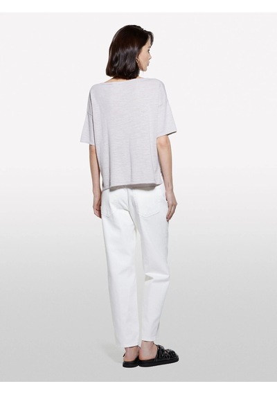 Sisley Keten Karışımlı Bisiklet Yaka Oversize T-shirt Kadın Gri T-shirt - 325p105gm106h