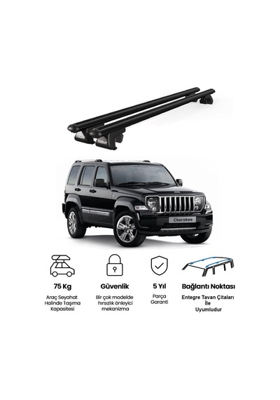 Venüs Jeep Cherokee Kk 2008-2014 Uyumlu Siyah Ara Atkı Port Bagaj Tavan Barı