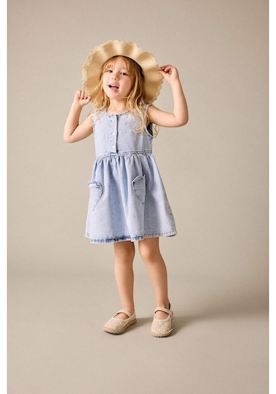 Defacto Aplike Kolsuz Jean Elbise Kız Bebek H6590a526hsnm39 Mavi-nm39