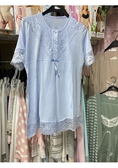 Nehirsel 3022 Mavi Hamile Lohusa 3 Lü Pijama Sabahlık Tk 001