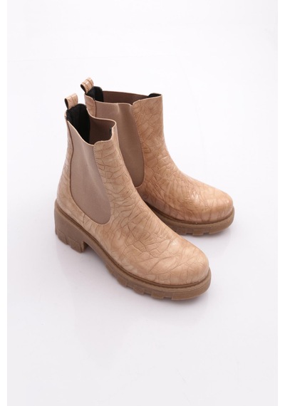 Dgn Md102-22k Kadin Strech Detayli Topuklu Bot Nude Kroko