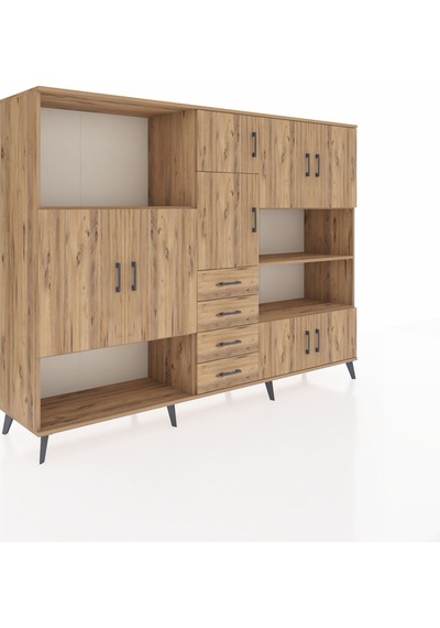 Hyperion Dolap 9 Raflı 4 Çekmeceli 8 Kapaklı 220x44x163 Çam-çam Çam-çam
