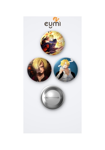 One Piece Sanji 3'lü Metal Rozet Seti 58mm İğneli Buton Çanta Yaka Rozeti Çok Renkli