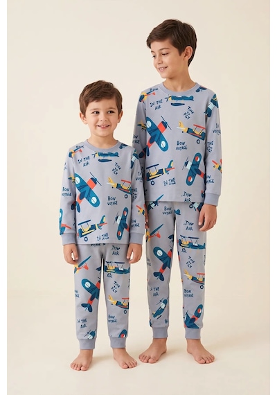 Zuzunga Time To Fly Gri Renk Uçak Desenli Erkek Çocuk Pijama Takımı