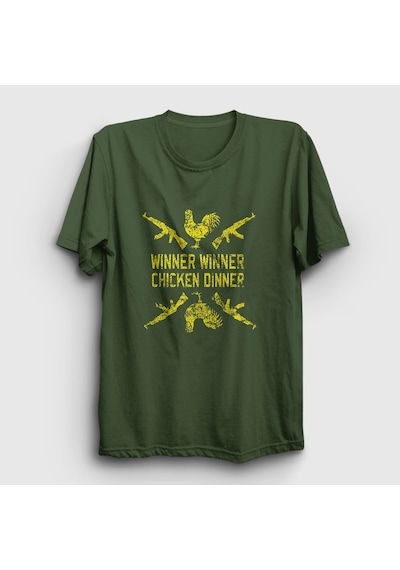 Presmono Unisex Chicken Dinner Pubg T-shirt Haki