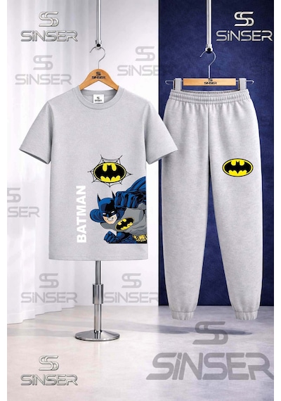 Ss Sinser Çocuk Batman Yan Yumruk Yazı Byk Baskılı Tişort Eşofman Takımı Gri