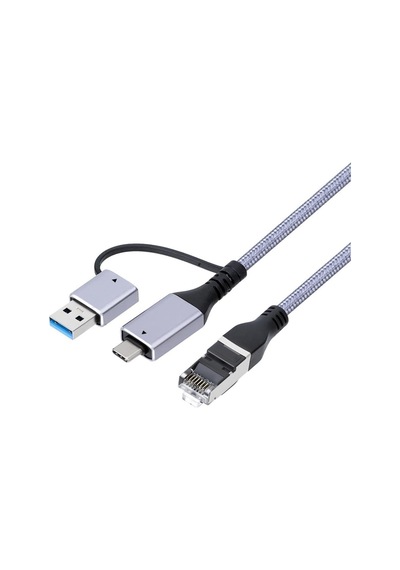 Cr35 2in1 Type-c Ve Usb 3.0'dan 1000 Mbps Rj45 Ethernet 2 Mt Kablo Ağ Kablosu Alüminyum Kasa Kopmaz Örgü Kablo