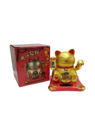 Maneki Neko El Sallayan Şans Kedisi Gold Solar Güneş Enerjili 10x10cm No5gld