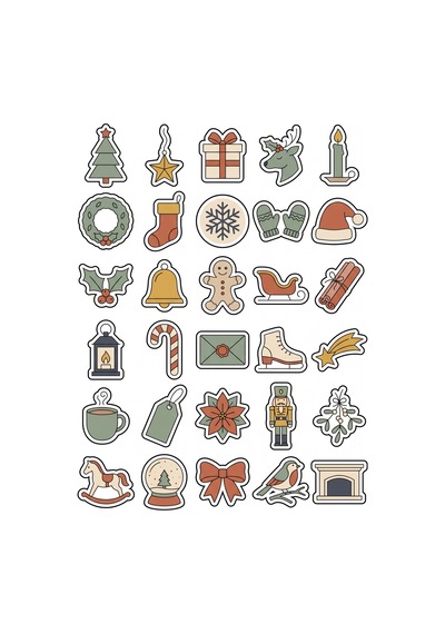 30 Adet Minimalist Yeni Yıl Sticker Seti - Laptop Ajanda Scrapbook İçin Çok Renkli