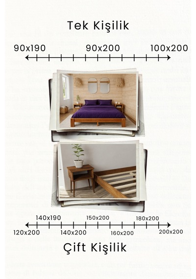 Soft Masif Ahşap Karyola Ve 2 Adet Komodin Ceviz 90x190