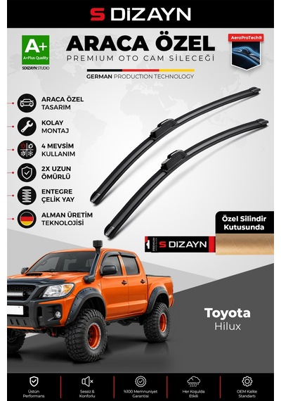 S-dizayn Toyota Hilux Ön Cam Silecek Seti 2006-2015 Premium Araca Özel 53-48 Cm A+ Kalite