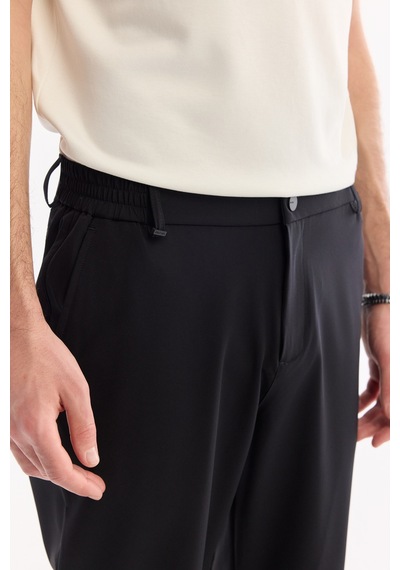Avva Erkek Siyah Yanı Lastikli Kırışmaz Teknik Kumaş Slim Fit Chino Pantolon A61y3077