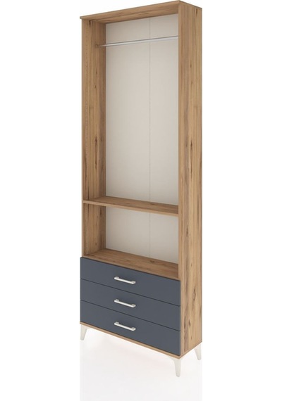 Arges Dolap 2 Raflı 3 Çekmeceli Tek Askılı 88x30x243 Çam-antrasit Atlas Çam
