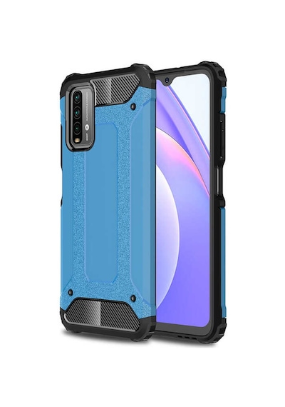 Noktaks - Redmi 9t Uyumlu - Kılıf Çift Katman Zırh Tank Crash Military Kapak - Mavi Mavi