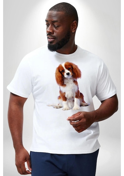 Angemiel Cavalier King Charles Spaniel Beyaz Büyük Beden Kadın Erkek Ünisex Basic Ön Baskılı Tişört Beyaz