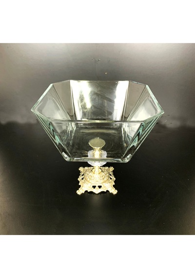 Elta Collection Metal Ayaklı Gümüş Detaylı Büyük Boy Salata Kasesi gümüş