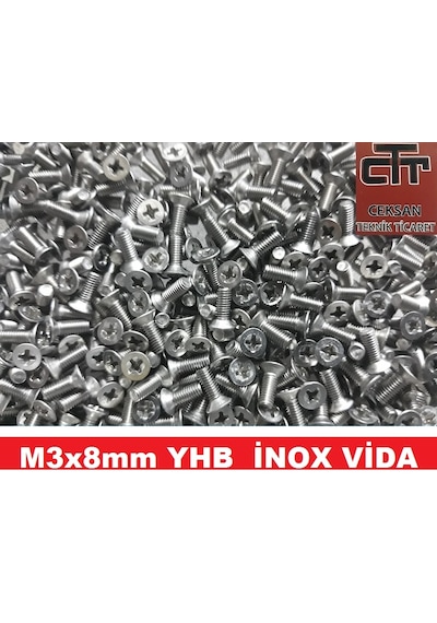 M3X8 Yhb Inox Havşa Başlı Metrik Vida 24-50-100 Adet Seçenekli 24 Adet