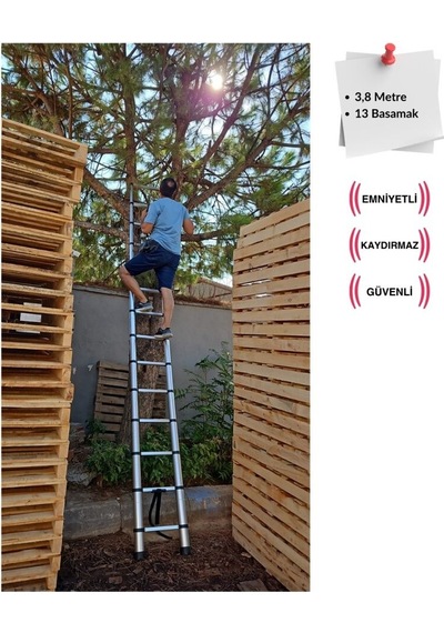 Endokon 13 Basamak - 380 Cm. Teleskopik Alüminyum Merdiven - I Tipi Uzayan Merdiven