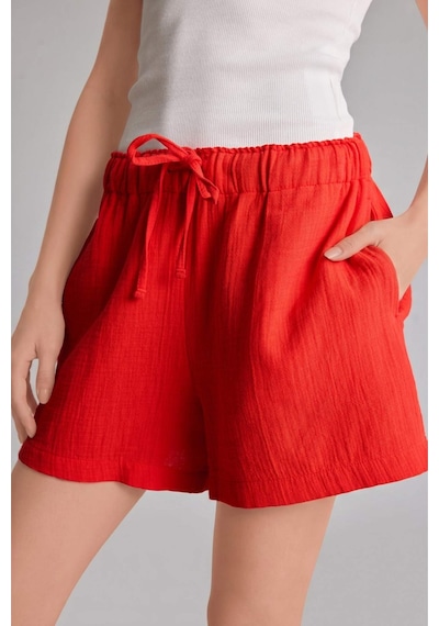 Defacto Relax Fıt Yüksek Bel Kısa Paça Müslin Kırmızı Şort D0567ax26smrd44 Kırmızı-rd44