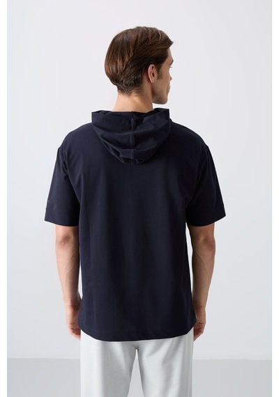 Tommy Life Lacivert Pamuklu Kalın Yumuşak Dokulu Oversize Fit Basic Erkek T-shirt - 88352 Lacivert