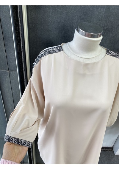 Pera Moda Büyük Beden Yakası Ve Kol Manşeti Taşlı Oversize Uzun Gömlek Taş