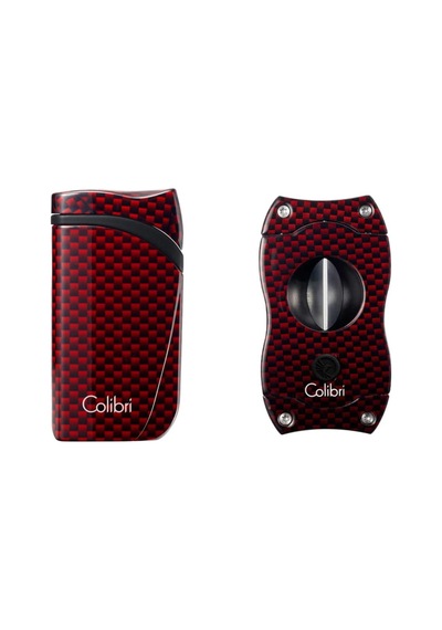 Colibri Kırmızı Karbon Desenli Çakmak Kesici Set - Clbrset3