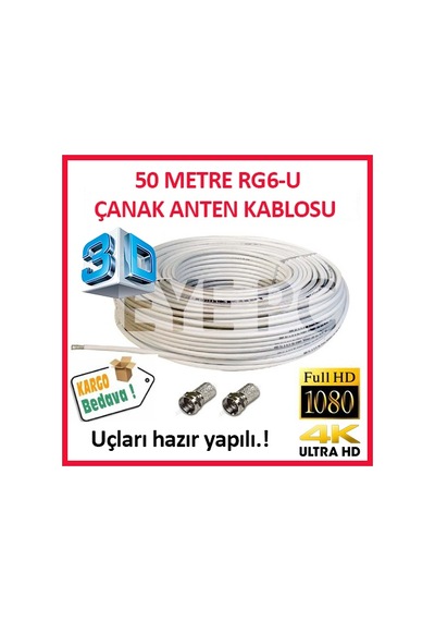 50 Metre Uydu Kablosu Full Hd 3D 4K Çanak Kablosu Rg6