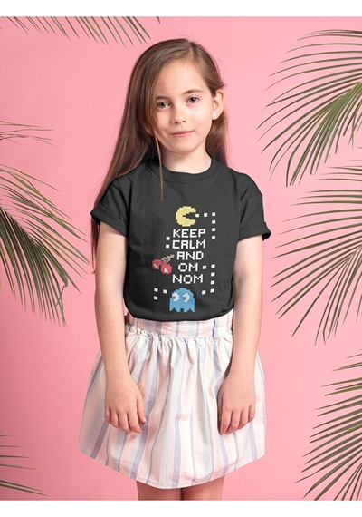 Sevbano Pacman Oyun Baskılı Unisex Oyun Çocuk Tişört 1-12 Yaş Siyah