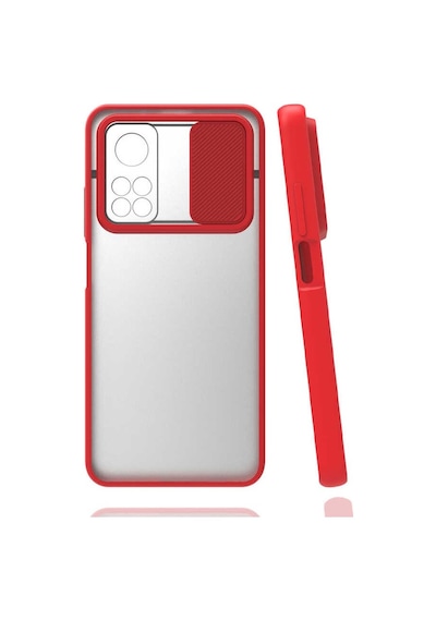 Kilifone - Xiaomi Uyumlu Mi 10t 5g - Kılıf Slayt Sürgülü Arkası Buzlu Lensi Kapak - Kırmızı