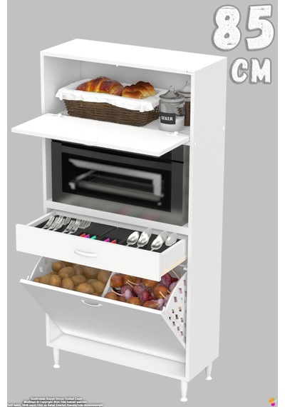 Vio 85 Cm Fırın Dolabı Sepetli Çekmeceli 1 Kapak Mini Midi Mutfak Dolabı Beyaz