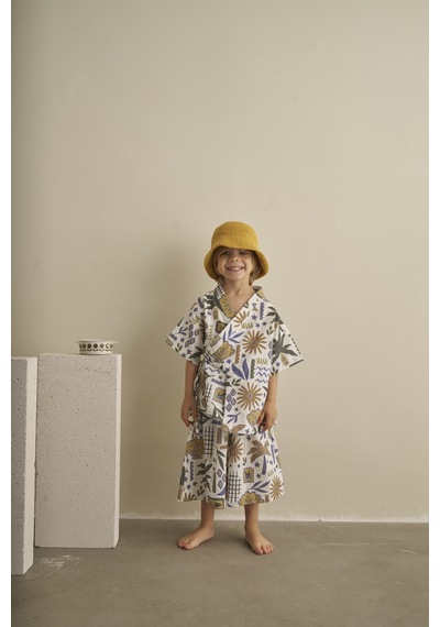 Ohlalakoala Cotton Flow Müslin Kimono Bermuda İkili Takım Beyaz