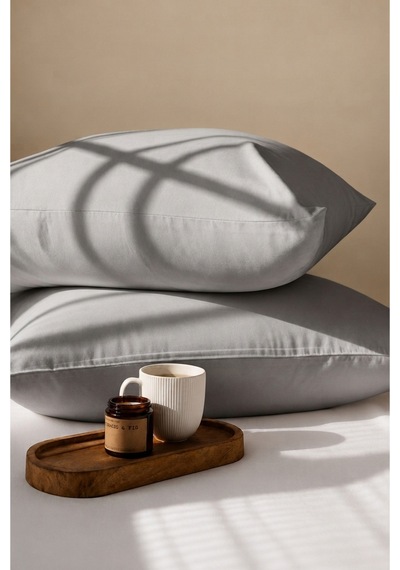 Gri Renkli Pamuklu Ranforce Kumaş Kapaklı Yastık Kılıfı 2 Adet 50x70 Cm Grı
