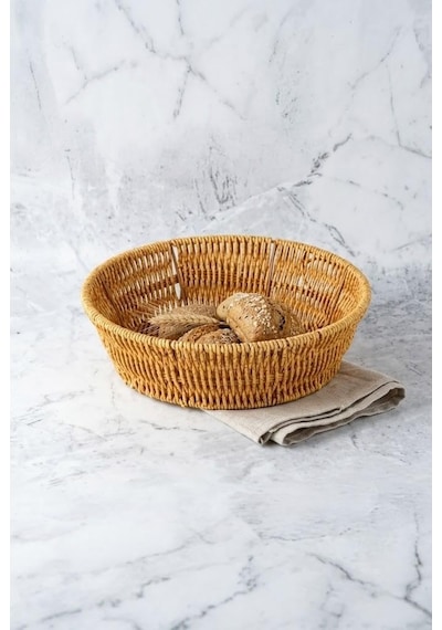 Yuvarlak Rattan Ekmek Sepeti 24.5x7 Cm - El Örmesi Hasır Meyvelik Ve Sunum Sepeti Diğer