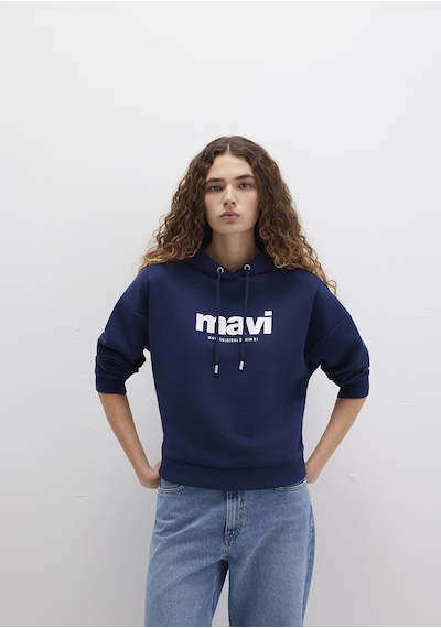 Mavi - Mavi Logo Baskılı Kapüşonlu Lacivert Sweatshirt 168334-70488 Lacivert