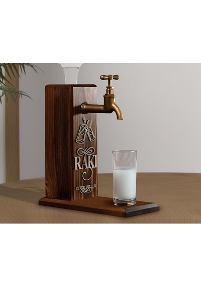 BK Gift Kişiye Özel Kabartma İsimli Musluklu Ceviz Ahşap Rakı Sta