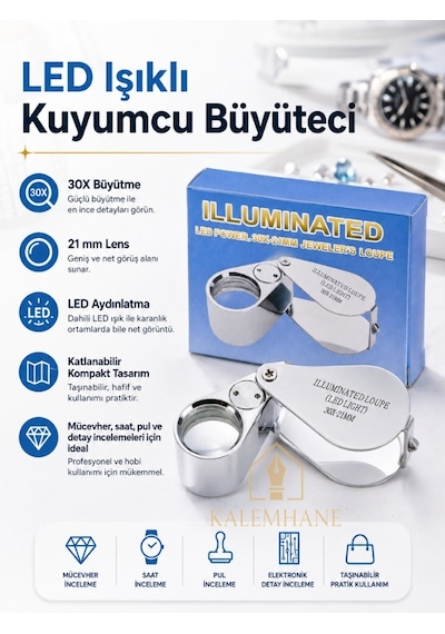 Kalemhane Tamirci Mercek Lup Büyüteç Pilli ,katlanır Kutulu