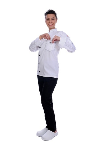 Unisex Aşçı Ceket Harman Gabardin Beyaz