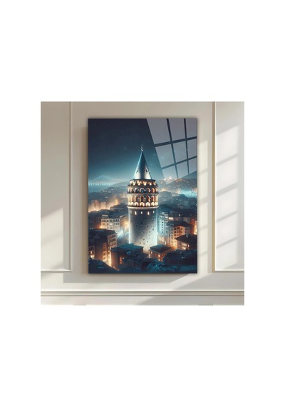 Galata Kulesi Ve İstanbul Boğazı Cam Tablosu - Modern Dekoratif Duvar Sanatı Şehir Temalı Dekoratif Duvar Tablosu, Salon Ve Ofis Dekoru,