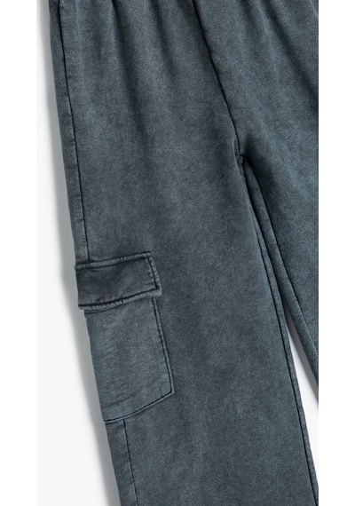 Koton Kargo Pantolon Geniş Paça Pamuklu Mavi 4skg40147ak 4SKG40147AK625 Mavi