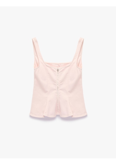 Koton Pamuklu Kolsuz Fermuar Detaylı Slim Fit Kare Yaka Bluz Pembe 6sal30010mw Gül