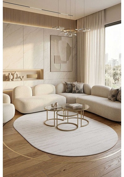 Alya Modern Tasarım Makine Oval Halı 20434 Kemik Kemik-bej