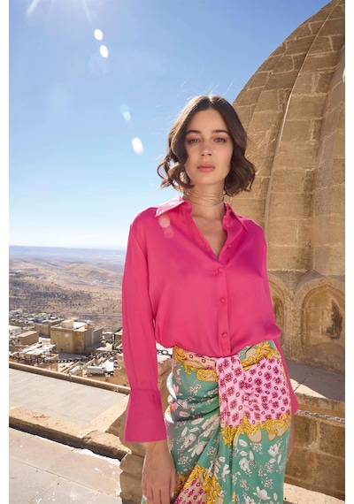 Monamise Kadın Çiçek Yaprak Ve Etnik Desenli Etek Takımı 23002-pembe Pembe