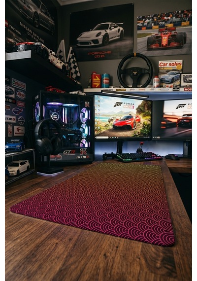 Neon Dalga Gaming Mousepad Xxl 90x40 Cm Kaymaz Taban Dikişli Kenar Japon Desenli Oyuncu Mousepad Turuncu