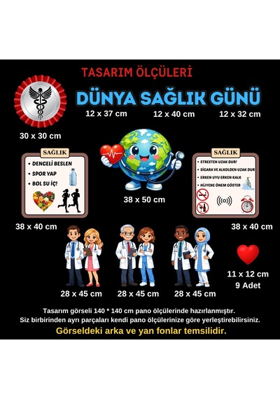 Dünya Sağlık Günü Okul Panosu Figür Seti Hazır Kesim Sınıf Süsü Parçalı Figürler 7