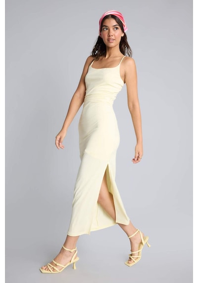 Defacto Bodycon Vücudu Saran Kare Yaka Askılı Maxı Elbise H6454ax26smyl450 Sarı-yl450