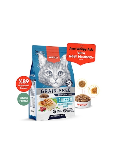 Wanpy With Oven Baked Bites Tavuklu Tahılsız Yetişkin Kedi Maması 1500 G