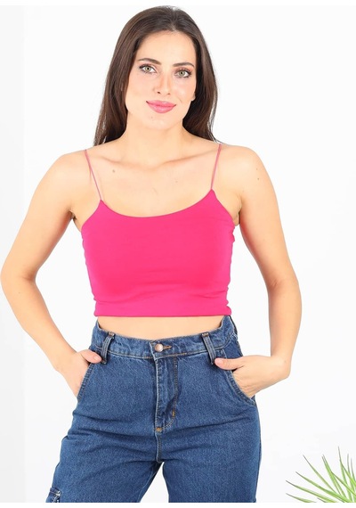 Lastik Askılı Crop Fuşya