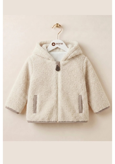 Wofim Kids Çocuk Kapüşonlu Peluş Mont Ekru