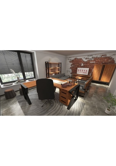 Deryawood Gold Masif Ahşap L Bilgisayar Masası Modüllü 210x85x76cm 50x75 Yan Modül