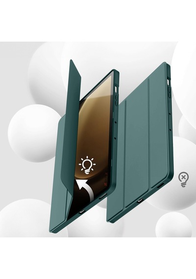 Samsung Galaxy Uyumlu Tab S10 Plus X820 12.4 İnç Kılıf Premium Silikon Kalem Bölmeli Smart Case Kapaklı Kılıf